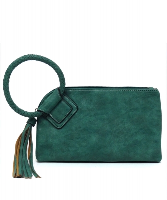 Fashion Cuff Handle Tassel Wristlet Clutch BP204 EMERALD